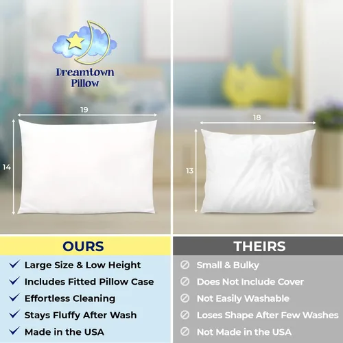 Vista 4 de Almohada y funda de almohada para niños pequeños, hipoalergénicas y fabricadas en Estados Unidos. Ideal para cuna, cama y viajes. Suave