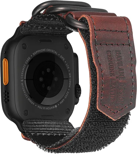 Vista 9 de Compatible with Apple Watch Band,Rugged Replacement Leather Nylon Strap With Three Buckle Loop Design For iWatch Ultra 3/2/1, Series