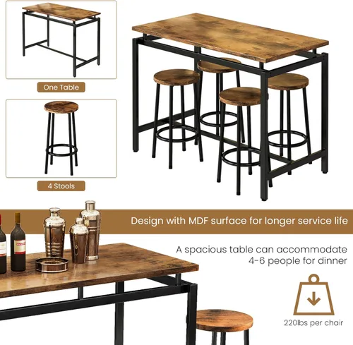 Vista 76 de DKLGG Juego de mesa de comedor para 4, mesa de cocina moderna y sillas para 4 tapas de madera y patas de metal ajustables, juego de mesa de comedor