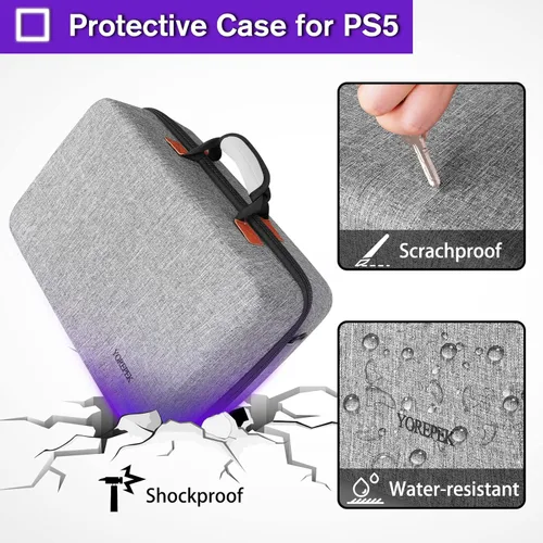Vista 5 de YOREPEK Hard Shell Carrying Case for PS5, Travel Bag Compatible with Playstation 5 Console Controller, Protective Storage Bag for PS5 Disk Digital