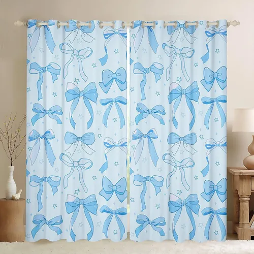 Vista 14 de Cortinas de decoración con lazo para niñas, estilo princesa de ensueño, para niños, 30% a 50% opacas, cortinas de ventana para dormitorio, acuarela