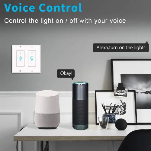 Vista 5 de Interruptor de luz inteligente, interruptor doble inteligente Alexa, interruptor de luz inteligente de 2 bandas con horario y control remoto