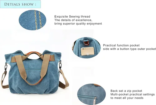 Vista 5 de Chikencall - Bolso de lona para mujer, estilo vintage, estilo hobo, bolso de hombro