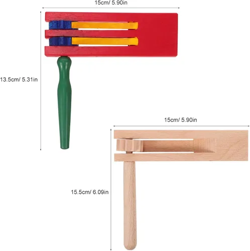 Vista 2 de VICASKY Tablas de sonido de madera, 2 unidades, máquina de ruido de trinquete de madera tradicional mexicana Maracas sonajero, instrumento