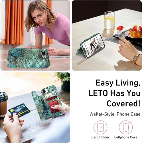 Vista 1301 de LETO para iPhone 15 Pro Funda tipo cartera - Tapa tipo folio con patada - Diseños de moda - Tarjetero - Funda protectora para mujeres y niñas - 6.1