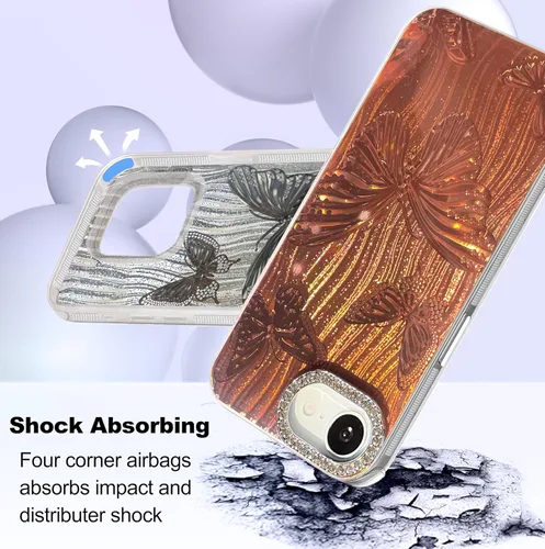 Vista 567 de I-MGAE-IN-AR - Funda diseñada para iPhone 12 y 12 Pro, diseño de mariposa plateada brillante, funda protectora de poliuretano termoplástico, suave