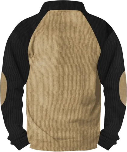 Vista 2 de Camisa de pana para hombre, cuello de solapa, botones, manga larga, casual, con parches en los codos, tops activos