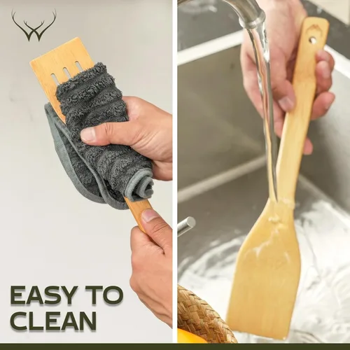 Vista 5 de Cucharas de madera de Navidad para cocinar, 6 piezas, utensilios de cocina de Navidad, regalos para decoración de cocina, incluyendo espátulas