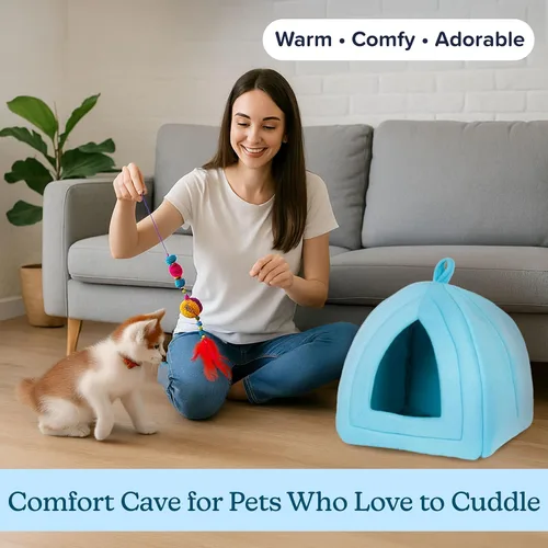 Vista 4 de PETMAKER Indoor Cat House with Removable Foam Cushion for Cats, Kittens, Small Dogs & Small Pets, Plush Pet Bed Crate Tent Hideaway with Cozy Soft