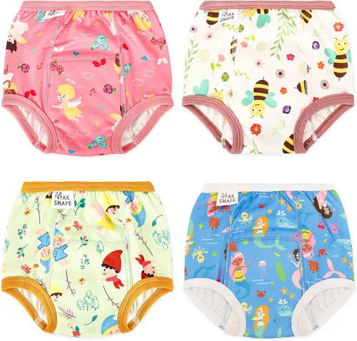 Vista 8 de Max Shape 4 paquetes de ropa interior de entrenamiento para niñas con capa absorbente de cena, pantalones de entrenamiento reutilizables para bebé