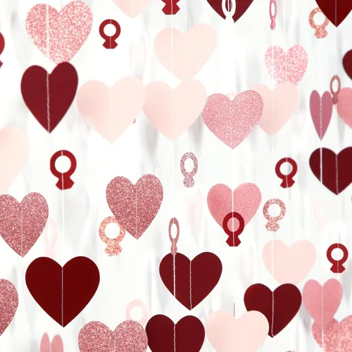 Vista 13 de Guirnalda iridiscente de anillo de corazón iridiscente de 52 pies para decoración de despedida de soltera de compromiso, pancarta holográfica