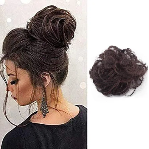 Vista 19 de Extensiones de cabello desordenado, coleta, peinado recogido, Moño, Negro