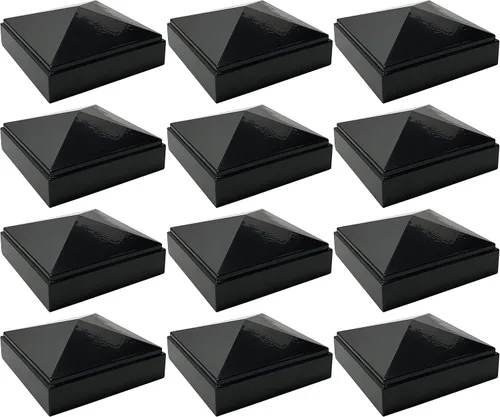 Vista 12 de Tapa de poste de pirámide de aluminio de 2 x 2 pulgadas para postes de metal, ajuste a presión, color negro con recubrimiento en polvo, resistente