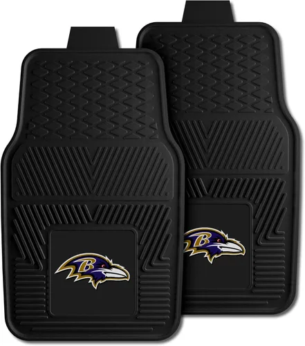 FANMATS NFL Baltimore Ravens tapete de vinilo para auto, Juego de 2 alfombrillas para coche de vinilo, Negro