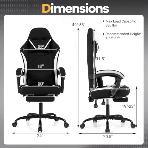 Vista 3 de Giantex Silla de juegos, silla ergonómica de escritorio para computadora con reposacabezas, soporte lumbar, reposabrazos de acoplamiento, respaldo