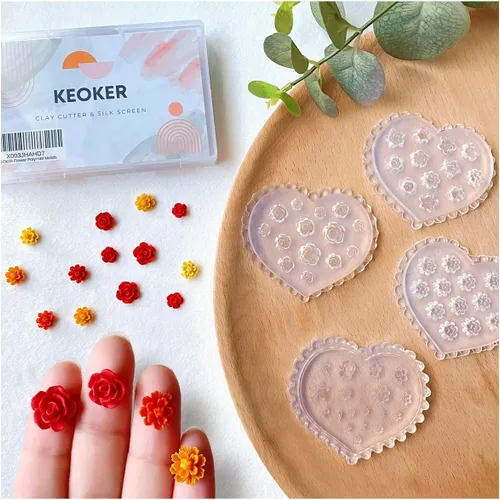 Vista 7 de KEOKER Moldes de arcilla polimérica de flores, 12 moldes de rosas y hojas para la fabricación de joyas de arcilla polimérica, moldes de arcilla