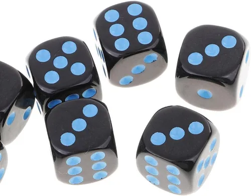 Vista 3 de Juego de 10 dados D6 de seis caras para Dungeons and Dragons RPG MTG Party Board Games Blue Black