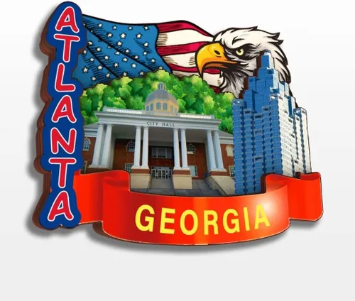 Vista 11 de Imán de madera para nevera de Atlanta Georgia USA America, colección de madera 3D, hecho a mano, recuerdos de la ciudad, imán para nevera