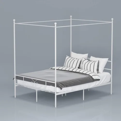 Vista 3 de Weehom Marco de metal con marco de cuatro pósteres, plataforma de soporte de colchón con cabecero, plataforma de estribo de cama, no necesita