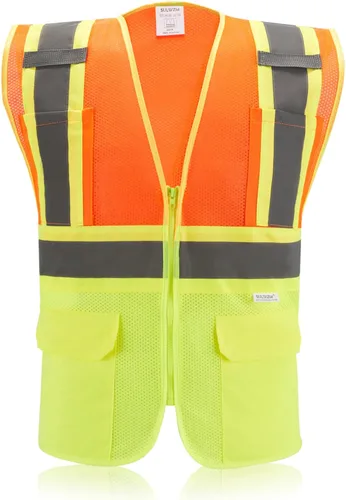 Vista 14 de Chaleco de seguridad reflectante de alta visibilidad con cremallera y bolsillos O/Y, Naranja, Pequeña
