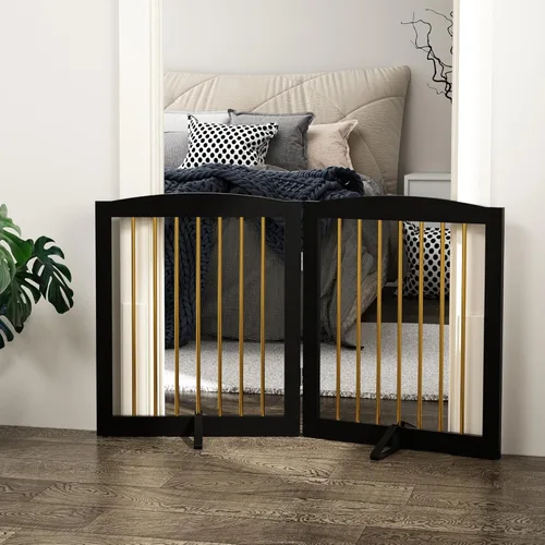 Vista 2 de PUPETPO Puerta independiente para mascotas para perros, puerta plegable de madera para perros para casa, escaleras, entradas, valla de seguridad