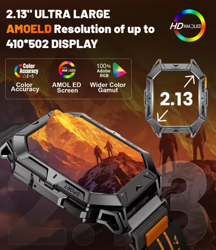 Vista 4 de LIGE - Reloj inteligente con batería de 1000 mAh, pantalla táctil completa AMOLED de 5,4 cm, relojes inteligentes militares para hombre con función