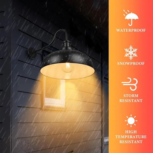 Vista 4 de Lámpara de Granero para Exteriores, Aplique de Pared Exterior con Cúpula de 16 Pulgadas Estilo Granja, Luminaria de Montaje en Pared Exterior