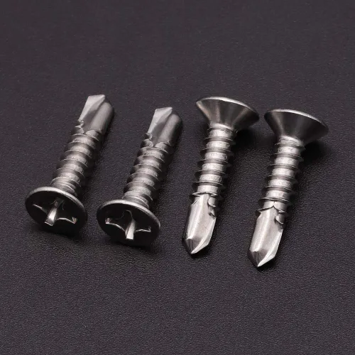 Vista 2 de Tornillos de chapa de cabeza plana Phillips #6 x 1, tornillos autoperforantes de acero inoxidable 410 para metal, cabeza avellanada, Phillips Drive