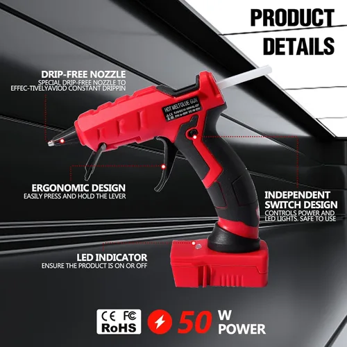 Vista 7 de Pistola de pegamento caliente inalámbrica para Milwaukee M18B, pistola de pegamento de mano para batería Milwaukee de iones de litio de 18 V máximo