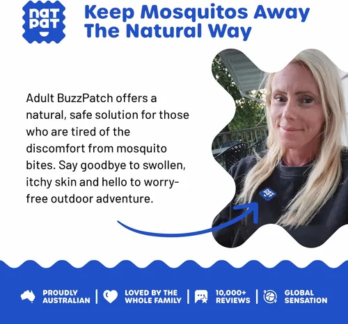 Vista 4 de NATPAT BuzzPatch - Parches para mosquitos para adultos, parches de mosquitos a base de plantas, no tóxicos, el parche original de aceite esencial