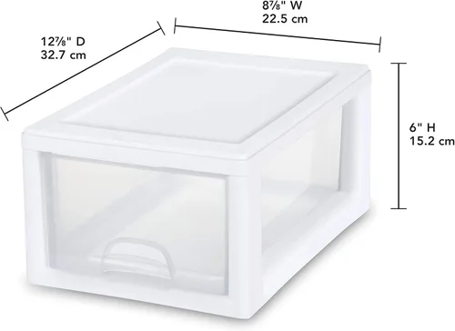 Vista 3 de Sterilite 20518006 - Cajón apilable de 6 cuartos de galón/5.7 litros, marco blanco con cajón transparente, (paquete de 6)