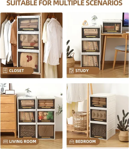 Vista 6 de Almacenamiento de cajones de plástico, cajones de almacenamiento apilables de plástico de 52 cuartos de galón, cajones de almacenamiento para ropa