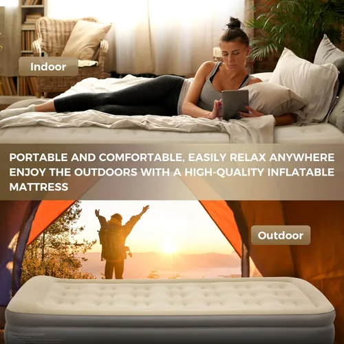 Vista 8 de ALPHA CAMP Colchón de aire individual de 19 pulgadas con bomba y almohada integradas, colchón inflable en 2 minutos autoinflado/desinflado con parte