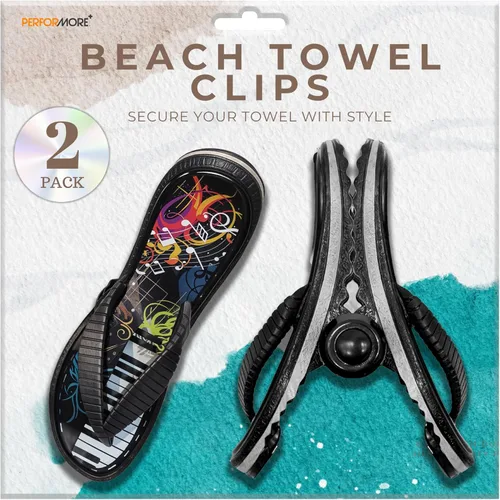 PERFORMORE Clips para toallas de playa, paquete de 2, clips portátiles para toallas, clips de seguridad para sillas de playa, terraza, patio,