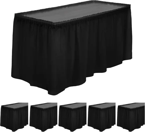 Vista 12 de TURSTIN 6 faldas de mesa de plástico blanco de 14 x 29 pulgadas para mesas rectangulares, mantel ajustable, mantel desechable para fiestas