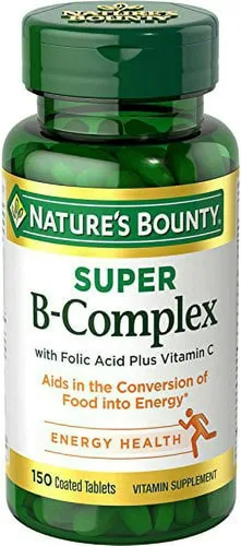 Vista 2 de Nature's Bounty Super complejo B con ácido fólico más vitamina C, 300 tabletas (2 botellas de 150 unidades)