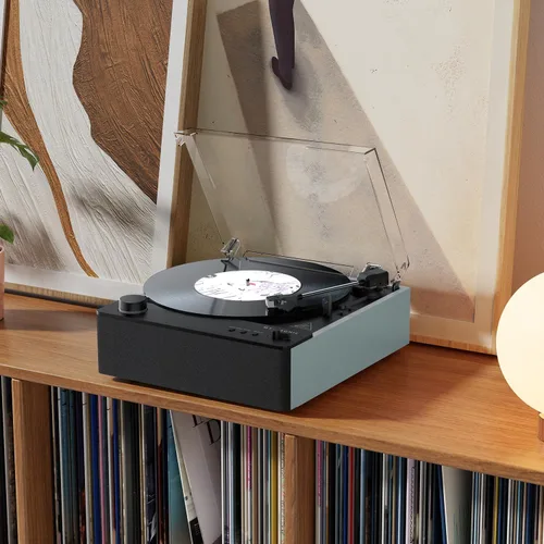 Vista 7 de Reproductor de discos de vinilo completamente automático Bluetooth, tocadiscos de vinilo MYKESONIC con transmisión por correa, cartucho magnético