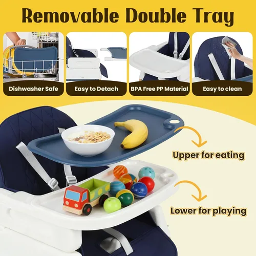 Vista 6 de Silla alta 5 en 1 para bebé, silla elevadora convertible y de juego, portátil, plegable, ligera, fácil de limpiar con bandeja, para bebés de 6 a 36