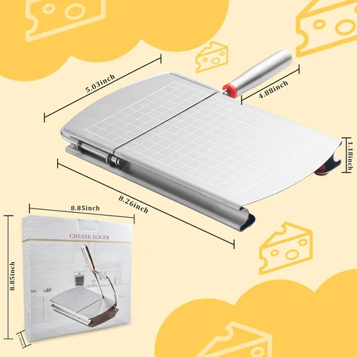 Vista 2 de Cortador de queso para bloque de queso, cortador multifuncional de acero inoxidable con cuchilla, tablero cortador de queso con escala
