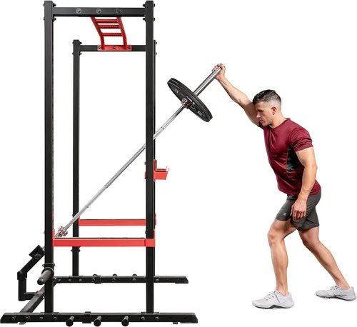 Vista 8 de Sunny Health & Fitness Power Cage Squat Rack Upgrade Attachments, Dip Bar, Plate Bar Holder, Belt Squat, J Hook, Lat, Adapter, U Ring, Pull Up Bar