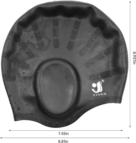 Vista 2 de Gorros de natación unisex con protección para los oídos, paquete de 2 gorras de natación de silicona para cabello corto/largo con tapones