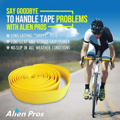 Vista 3 de ALIEN PROS Cinta para manillar de bicicleta EVA (juego de 2) amarilla, mejora el agarre de tu bicicleta con estas cintas para manillar de bicicleta