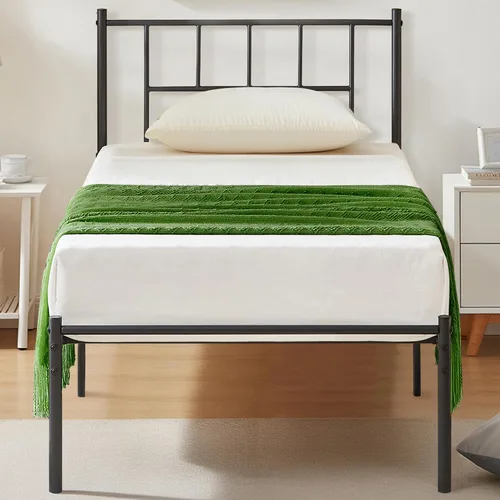 Vista 20 de VECELO Marco de cama de plataforma de metal doble con cabecero, soporte de listones de acero resistente, almacenamiento debajo de la cama,