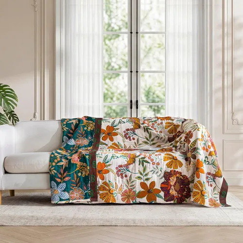Vista 5 de Cobija para cama de estilo bohemio, 100 % algodón, ultra suave, edredón rústico, cobija de otoño, estampado floral, decoración de granja, cobija