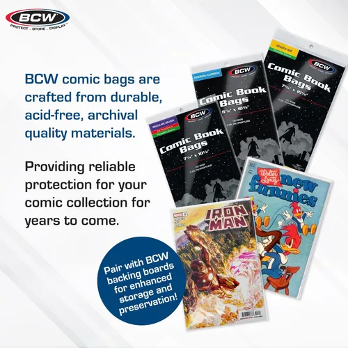 Vista 3 de BCW Bolsas resellables de cómics de la Edad de Plata – 100 unidades, protección para libros de cómics de la Edad de Plata, 7 1/8 x 10 1/2 pulgadas