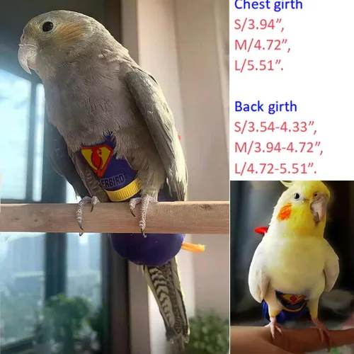 Vista 5 de Parrot - Pañal de traje de vuelo (sin correa), pañal reutilizable para pájaros para periquitos, tortolitos, cacatúas y más - Traje de tela