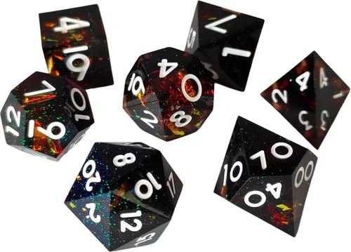 Vista 5 de FOXBITE Sharpe - Juego de 7 dados DND poliédricos con lentejuelas en el interior, con magnífica caja para Dungeons and Dragons