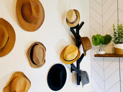 Vista 4 de PREMIUM RACKS Coat Rack & Hat Rack - Modern Design - Wall Mounted - Stylish - (Black)