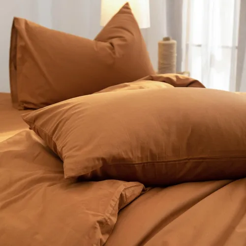 Vista 7 de Juego de funda de edredón color naranja quemado, tamaño King, 100% algodón lavado con textura similar al lino, juego de ropa de cama de 3 piezas