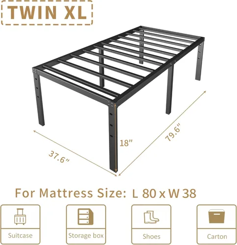 Vista 32 de Base de cama tamaño Queen de 12 pulgadas, no necesita somier, base de colchón de plataforma de metal resistente con listones de acero